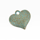10 Bronze Heart Charms, Green Verdigris Patina, filigree heart design, 27x26mm, chs3088