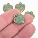 10 Bronze Heart Charms, Green Verdigris Patina 17x15mm, chs3093