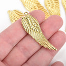 8 Gold ANGEL WING Charms, Bird Wing Charms, Feather Charms, 49x16mm chs3095