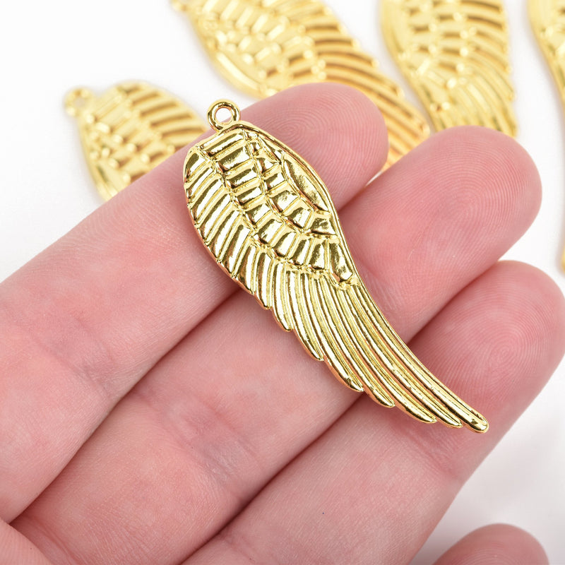 10 Gold ANGEL WING Charms, Bird Wing Charms, Feather Charms, 49x16mm chs3095