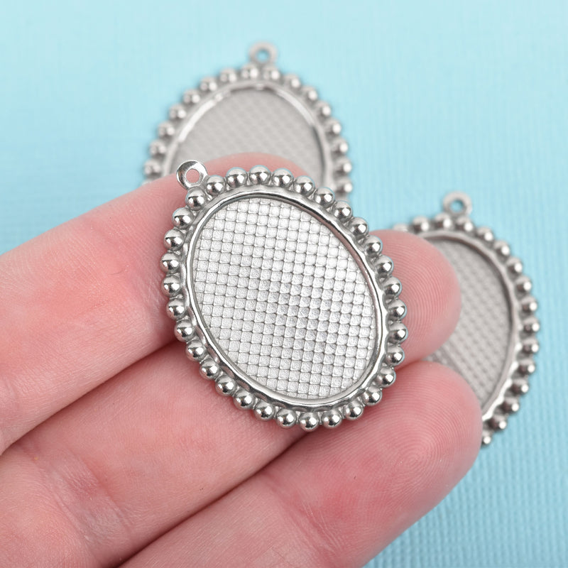 10 Oval Bezel Blanks, Stainless Steel Bezel Charms, Silver Cabochon Blanks, Bezel Tray Charms, Fits 25x18mm, chs3097