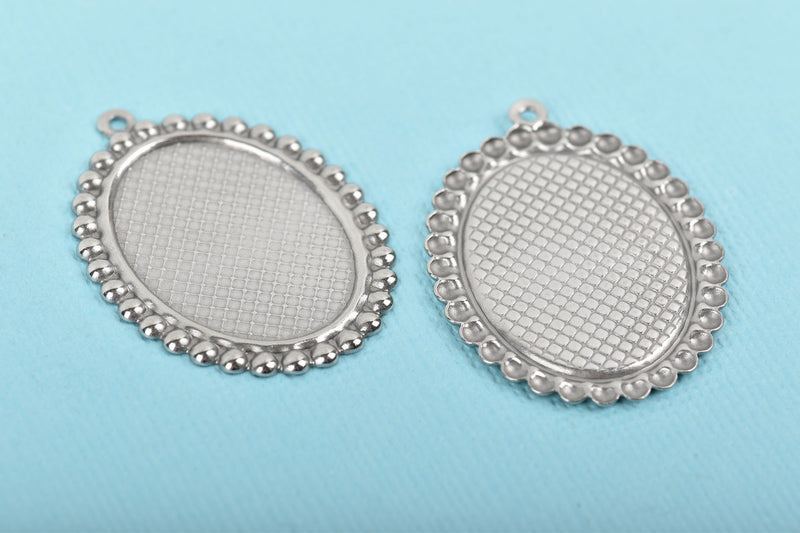 10 Oval Bezel Blanks, Stainless Steel Bezel Charms, Silver Cabochon Blanks, Bezel Tray Charms, Fits 25x18mm, chs3097