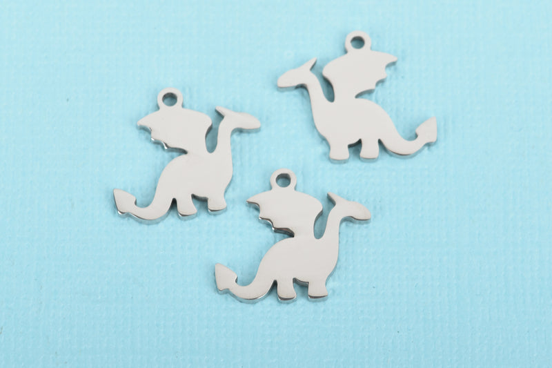 2 Stainless Steel DRAGON Charms, Design Metal Stamping Blanks 18x16mm, 15 gauge, chs3099