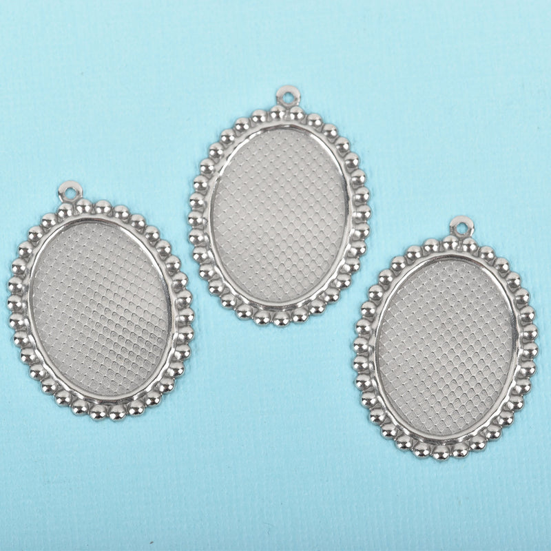 10 Oval Bezel Blanks, Stainless Steel Bezel Charms, Silver Cabochon Blanks, Bezel Tray Charms, Fits 18x13mm, chs3102