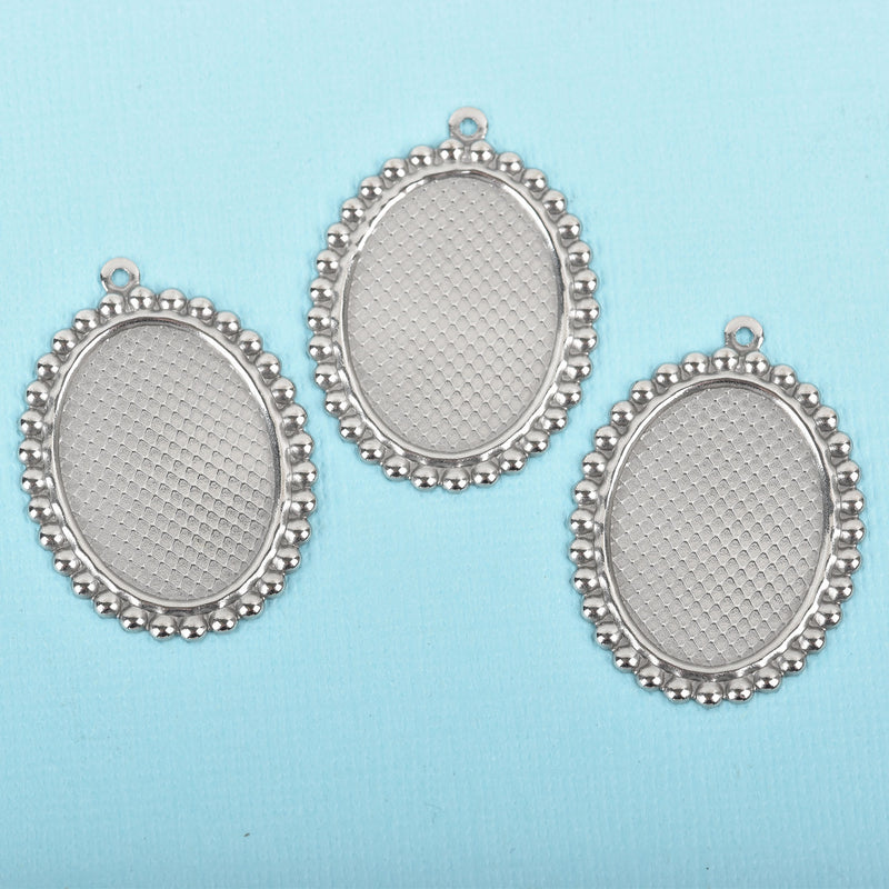 10 Oval Bezel Blanks, Stainless Steel Bezel Charms, Silver Cabochon Blanks, Bezel Tray Charms, Fits 18x13mm, chs3102