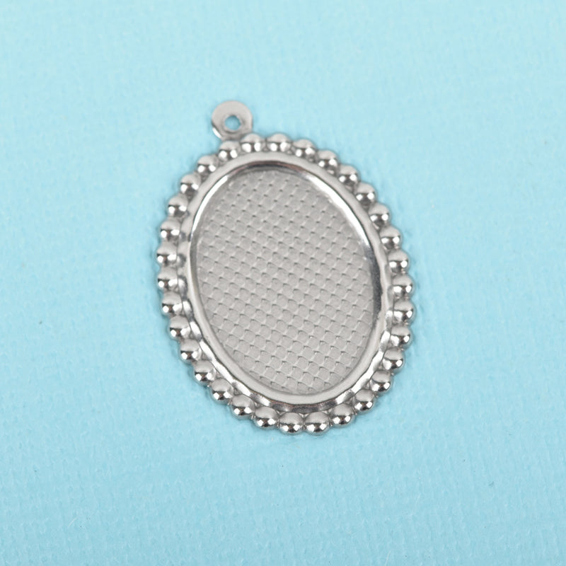 10 Oval Bezel Blanks, Stainless Steel Bezel Charms, Silver Cabochon Blanks, Bezel Tray Charms, Fits 18x13mm, chs3102