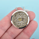 Stainless Steel Aromatherapy Pendant Locket, Essential Oil Pendant, magnetic clasp, silver locket, open filigree front, 30mm dia, chs3107