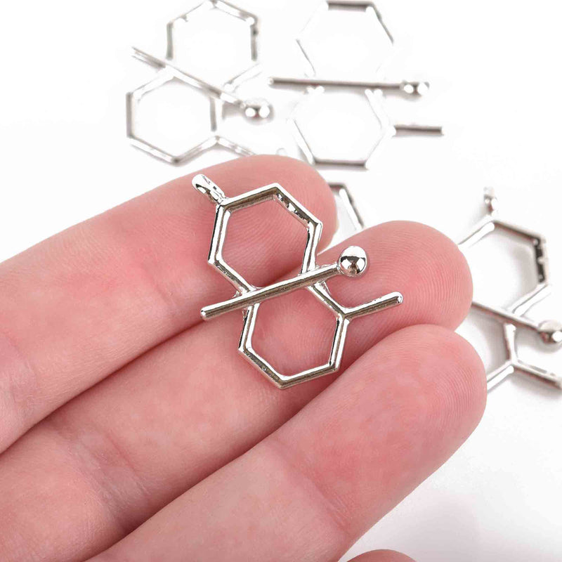 5 GEOSMIN Molecule Chemistry Charms, PETRICHOR, Silver Tone Charm Pendants, Science Charms, 29x19mm, chs3138