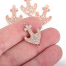 Rose Gold ANCHOR Charm, Micro Pave Cubic Zirconia Crystals, Rhinestone 2-hole Connector Link, Rose Gold Brass Metal, 24x15mm, chs3145