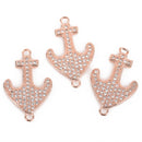 Rose Gold ANCHOR Charm, Micro Pave Cubic Zirconia Crystals, Rhinestone 2-hole Connector Link, Rose Gold Brass Metal, 24x15mm, chs3145