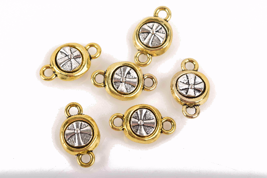 10 Gold Silver Cross Charms, Connector Links, Mixed Metal Charms, 18x11mm, chs3146