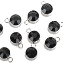10 JET BLACK Drop Charms 6mm Stainless Steel and Rhinestone Crystal Dot Charms chs3176