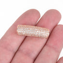 Rose Gold Bar Charm, Micro Pave CZ Cubic Zirconia Crystals, Curved Rhinestone Connector Link Bead 30mm, chs3181