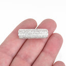 Silver Bar Charm, Micro Pave Cubic Zirconia Crystals, Curved Rhinestone Connector Link, Silver Brass Metal Bead, 30mm, chs3183