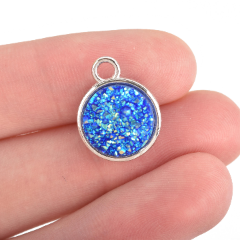 5 Blue Faux Druzy Charms, BLUE AB SPARKLE Resin Druzy 18x15mm, chs3219