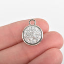 5 Silver Faux Druzy Charms, SILVER SPARKLE Resin Druzy, double sided charms, 18x15mm, chs3222