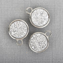 5 Silver Faux Druzy Charms, SILVER SPARKLE Resin Druzy, double sided charms, 18x15mm, chs3222