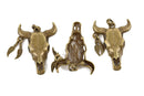 2 Bronze Longhorn COW SKULL Charms or Pendants, Bull Steer Skull Pendant with Feather Earring, 54x40mm, chs3225