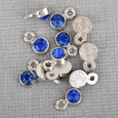 50 Blue Rhinestone Drop Charms, Channel Set Charm Pendant Drops, Dot Charms, silver metal 8mm x 5mm chs3230