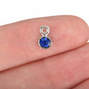 50 Blue Rhinestone Drop Charms, Channel Set Charm Pendant Drops, Dot Charms, silver metal 8mm x 5mm chs3230