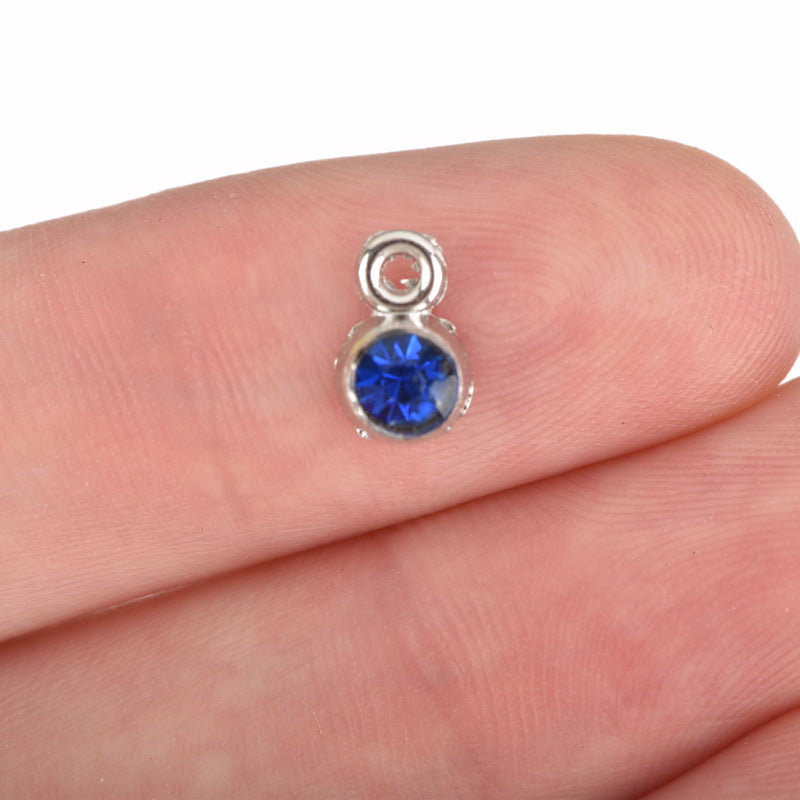 50 Blue Rhinestone Drop Charms, Channel Set Charm Pendant Drops, Dot Charms, silver metal 8mm x 5mm chs3230