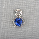 50 Blue Rhinestone Drop Charms, Channel Set Charm Pendant Drops, Dot Charms, silver metal 8mm x 5mm chs3230