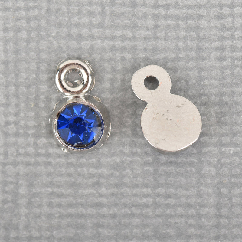 50 Blue Rhinestone Drop Charms, Channel Set Charm Pendant Drops, Dot Charms, silver metal 8mm x 5mm chs3230