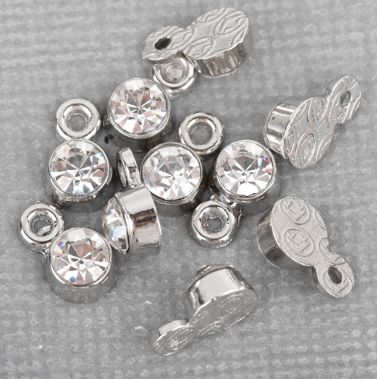 10 Clear Rhinestone Drop Charms, Channel Set Charm Pendant Drops, Dot Charms, silver metal 8mm x 5mm chs3231a