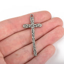 5 Gunmetal Cross Charms, Rustic Hammered Metal, Long Skinny Cross, 47x21mm (1-7/8"), chs3237