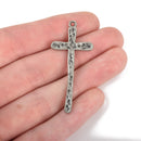 5 Gunmetal Cross Charms, Rustic Hammered Metal, Long Skinny Cross, 47x21mm (1-7/8"), chs3237