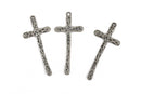 5 Gunmetal Cross Charms, Rustic Hammered Metal, Long Skinny Cross, 47x21mm (1-7/8"), chs3237