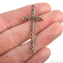 5 Copper Cross Charms, Rustic Hammered Metal, Long Skinny Cross, 47x21mm (1-7/8"), chs3238