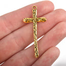 5 Gold Ox Cross Charms, Rustic Hammered Metal, Long Skinny Cross, 47x21mm (1-7/8"), chs3240