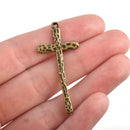 5 Bronze Cross Charms, Rustic Hammered Metal, Long Skinny Cross, 47x21mm (1-7/8"), chs3242