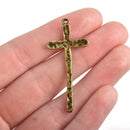 5 Bronze Cross Charms, Rustic Hammered Metal, Long Skinny Cross, 47x21mm (1-7/8"), chs3242