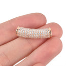 Rose Gold Tube Bead Charm, Micro Pave Cubic Zirconia Crystals, Curved 27mm, chs3243