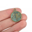 10 EURO COIN Charm Pendants, bronze metal with blue green verdigris patina 23x19mm, chs3244