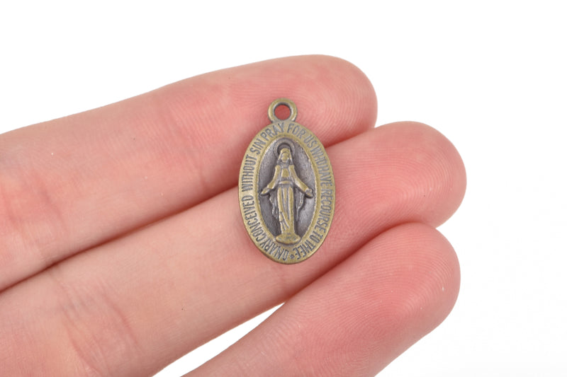 10 Bronze ROSARY Charms, Virgin MARY, Oval Charms, Charm Pendants, 22x12mm, chs3245