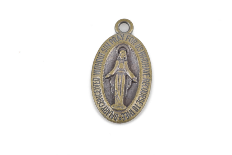 10 Bronze ROSARY Charms, Virgin MARY, Oval Charms, Charm Pendants, 22x12mm, chs3245