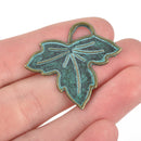 5 LEAF Charm Pendants, bronze metal with blue green verdigris patina, paint wash charm, 36x33mm, chs3247