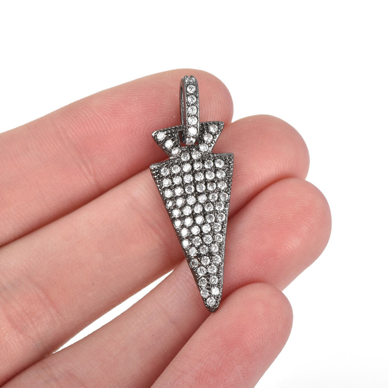 ARROWHEAD Charm Pendant Micro Pave Cubic Zirconia Crystals Rhinestone with Gunmetal Black Brass Metal 37x14mm chs3249