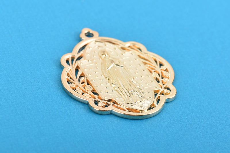 5 Light Gold Relic Charm Pendants, religious medal coin charms, Gold plated metal, 34x29mm, chs3252