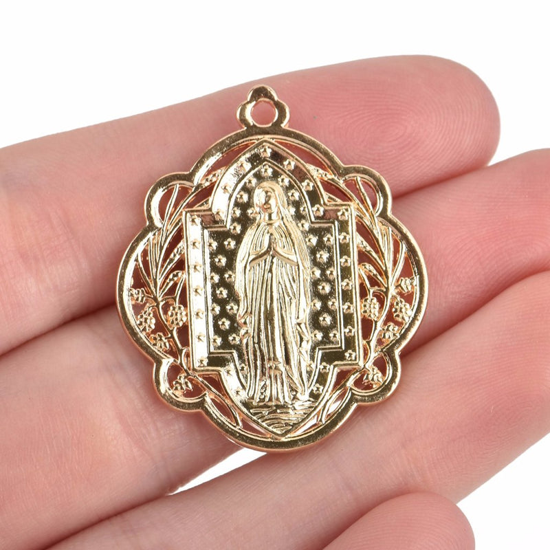 5 Light Gold Relic Charm Pendants, religious medal coin charms, Gold plated metal, 34x29mm, chs3252