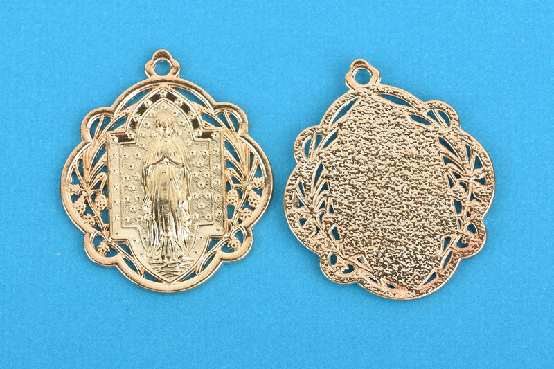 5 Light Gold Relic Charm Pendants, religious medal coin charms, Gold plated metal, 34x29mm, chs3252