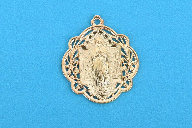 5 Light Gold Relic Charm Pendants, religious medal coin charms, Gold plated metal, 34x29mm, chs3252