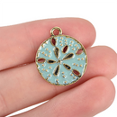 5 SAND DOLLAR Gold Charms, Light Gold with blue green verdigris patina, Seashell Beach Charms, 23x20mm, chs3253