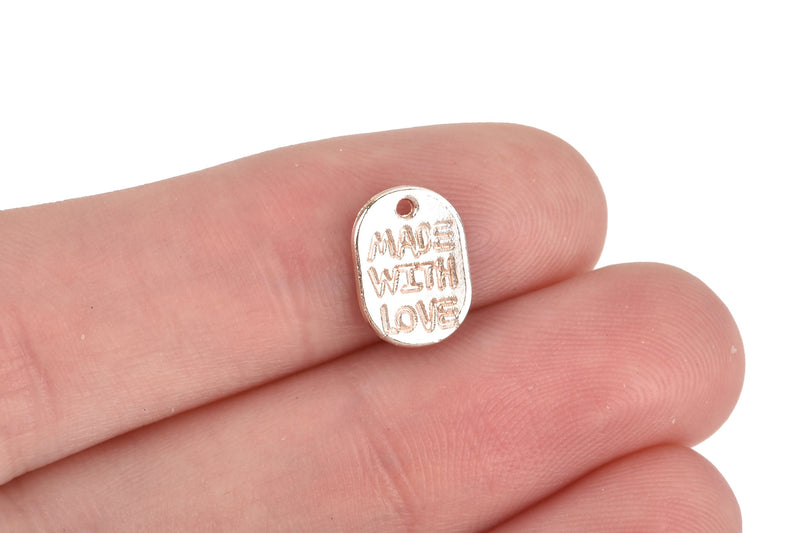 20 Rose Gold MADE WITH LOVE Tags Charm Pendants, 11x8mm, chs3254