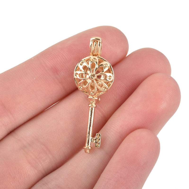 2 Gold Plated Bead Cage Charms, Aromatherapy Charms, Essential Oil, Filigree Flower Key Locket Bead Cage fits 8mm round beads chs3258