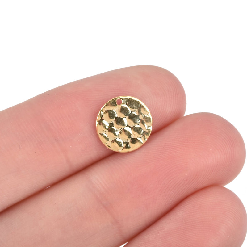 5 Gold Brass Dot Charms 10mm Flat Round Sequin Charms gold dot pebble texture chs3262