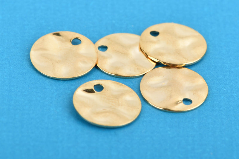 5 Gold Brass Dot Charms, 10mm Flat Round Sequin Charms, gold dot charms, hammered texture, 10mm, chs3264
